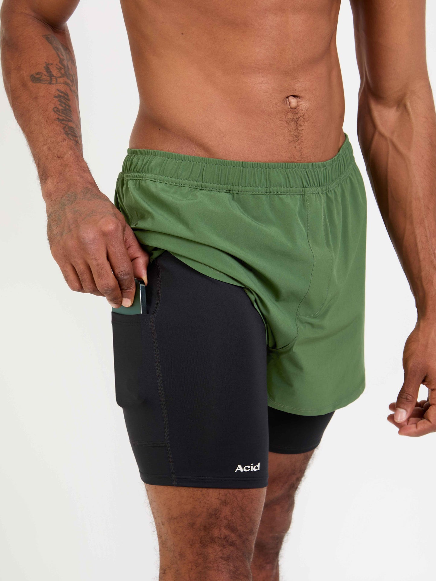 2-in-1 Shorts - Combat Green